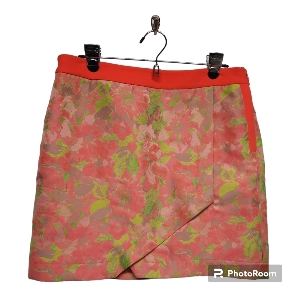 TED BAKER London Keleche Jacquard Neon Pink Floral Wrap Skirt Glee (Size 8)